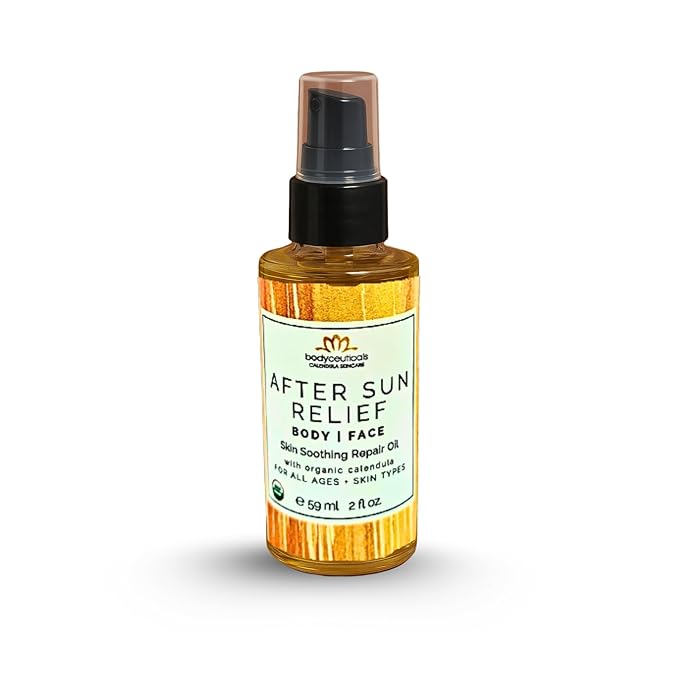 Organic Calendula After Sun Oil ? Moisturizing Face and Body with Olive Oil and Vitamin E Lightweight Formula for Normal to Oily Skin 2 oz