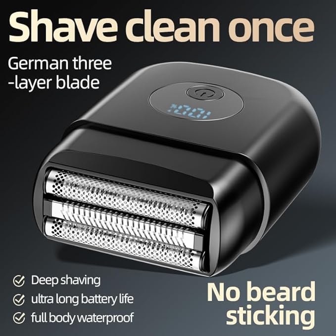 Electric Foil Shavers for Men New Mini Electric Razor with 3 Floating Blades LED Display USB-C Fast Rechargeable Travel Portable Beard Trimmer for Men Gifts for Dad Him (Black)