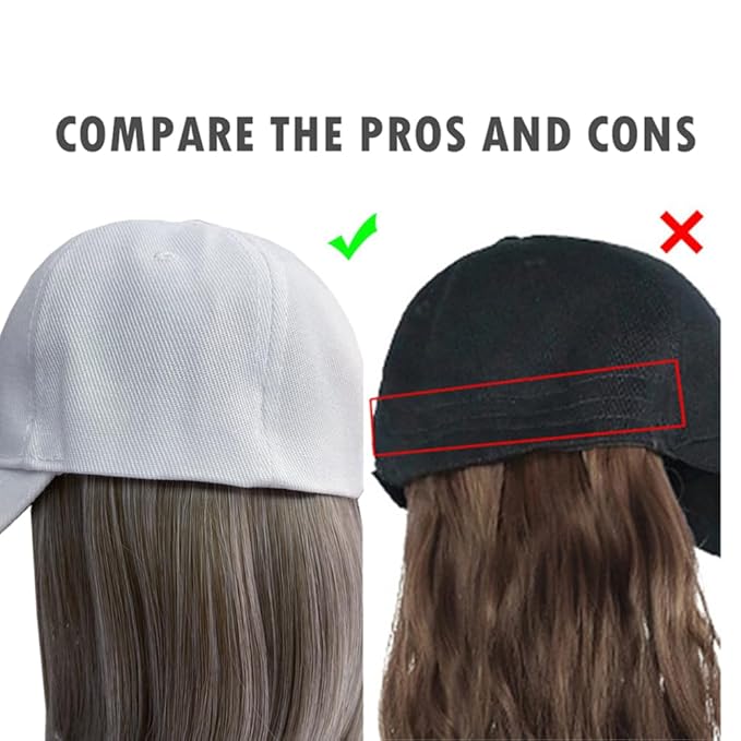 Women's Short Bob Wigs Baseball Cap with Hair Girls Wig Hats Straight Hair Wavy Natural grey