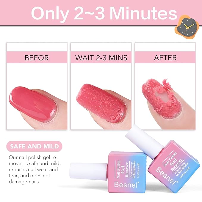 Gel Nail Polish Remover 10 Pack Professional Gel Polish Remover Non-Irritating Quick Easy Nail Polish Gel Remover Tools Kit Nail File Cuticle Pusher File Grit No Need For Foil Soaking Or Wrapping
