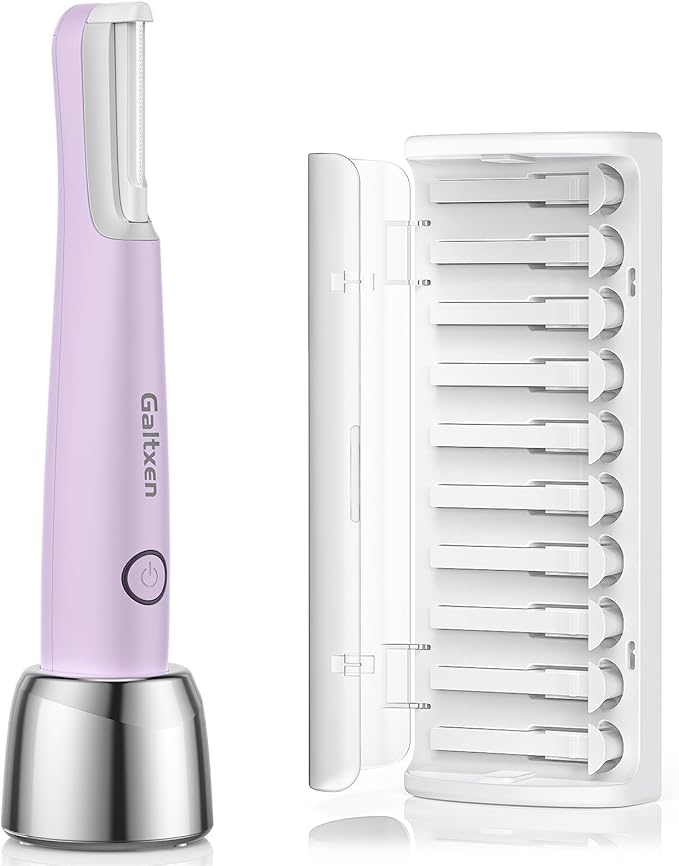 Sonic Dermaplaning Tool for Women Rechargeable Face Dermaplane Razor Sonic Edge Technology for Facial Hair Exfoliating and Peach Fuzz 10 Refill Blades Purple