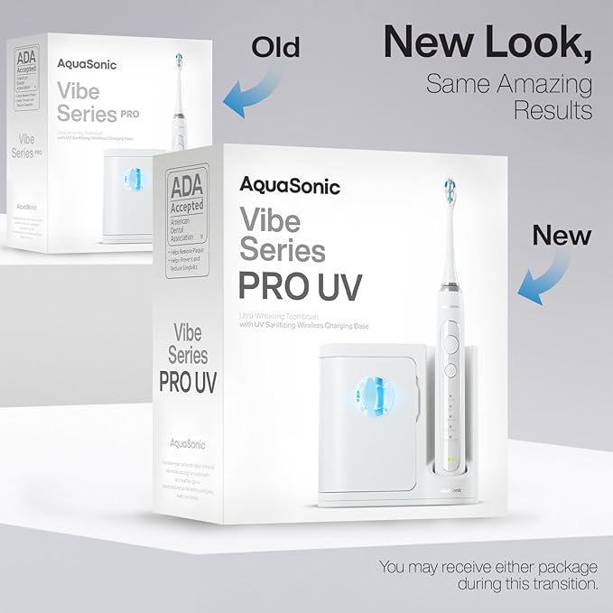 Aquasonic Vibe Series PRO ? Ultra-Whitening Electric Toothbrush ? 5 Modes &amp Smart Timers ? UV Sanitizing Base ? ADA Accepted (Optic White)