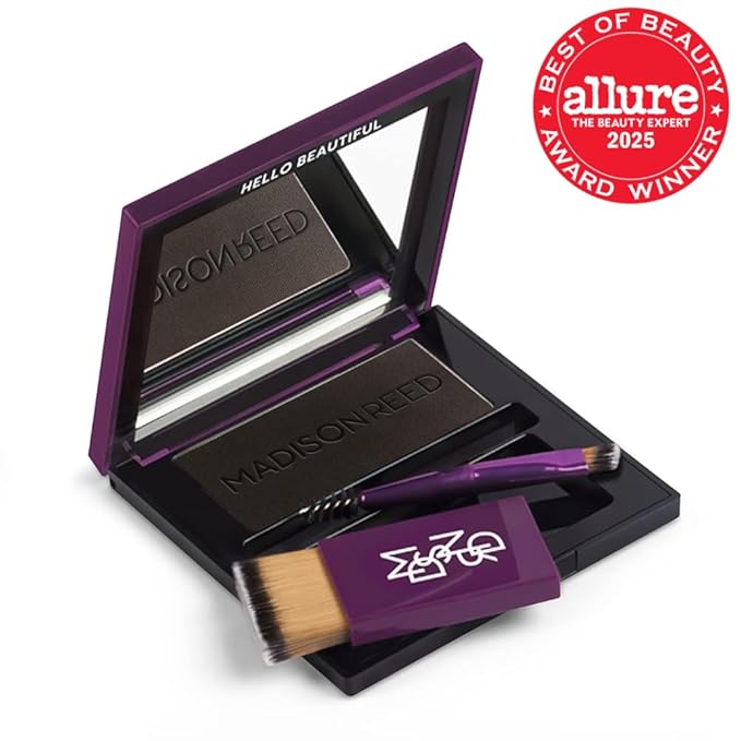 Madison Reed Root Touch Up + Brow Filler Legno Black Instant Gray Coverage Fills in Brows &amp Thinning Hairlines Temporary Concealing Powder 0.13 oz (60 uses)