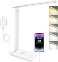 White crown LED Desk Lamp with 15W Wireless Charger &amp USB Port Dimmable Table Lamp with 5 Lighting Modes Sensitive Touch Control Foldable &amp Portable Desk Light for Home Office Bedroom Re
