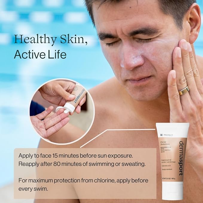 Dermasport Skin Care Set for Athletes: SPF 50 Sport Face Sunscreen &amp Gentle Facial Cleanser - Essential Duo for Pre and Post-Swim Protection &amp Nourishment Designed for Smooth Youthful Skin