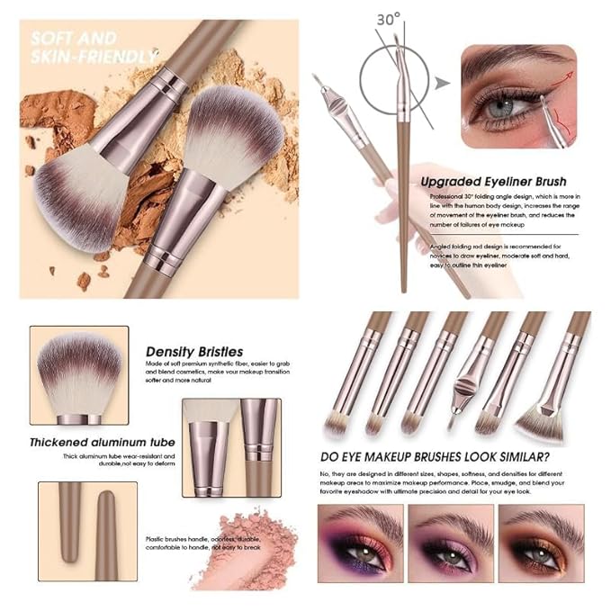 Brown Makeup Brushes Set Professional 47Pcs Premium Synthetic for Foundation Concealer Blush Eyeshadow Powder Contour Makeup Brush Kit Face Eye Make up Brushes &amp Tools