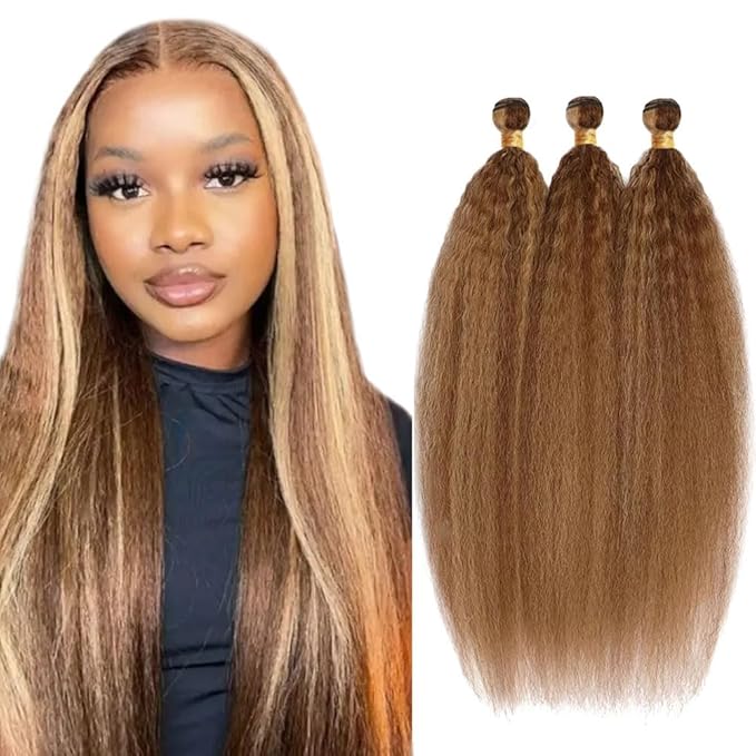 34 34 34 Inch P4/27 Honey Blonde Bundles Human Hair Brown Kinky Straight 3 Bundles Unprocessed Brazilian Virgin Remy Hair Double Weft Weave Human Hair Extensions