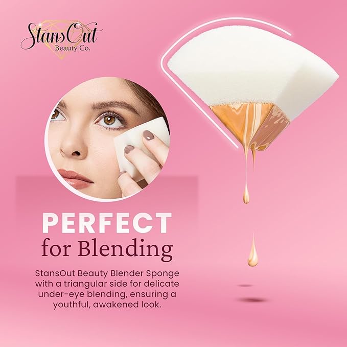 StansOut Beauty Sponge 4-Pack ? Streak-Free Airbrushed Finish | Reusable Quick-Drying Latex-Free | Multi-Angle Blending Sponge for Cream Liquid &amp Powder | Pro Makeup Applicator