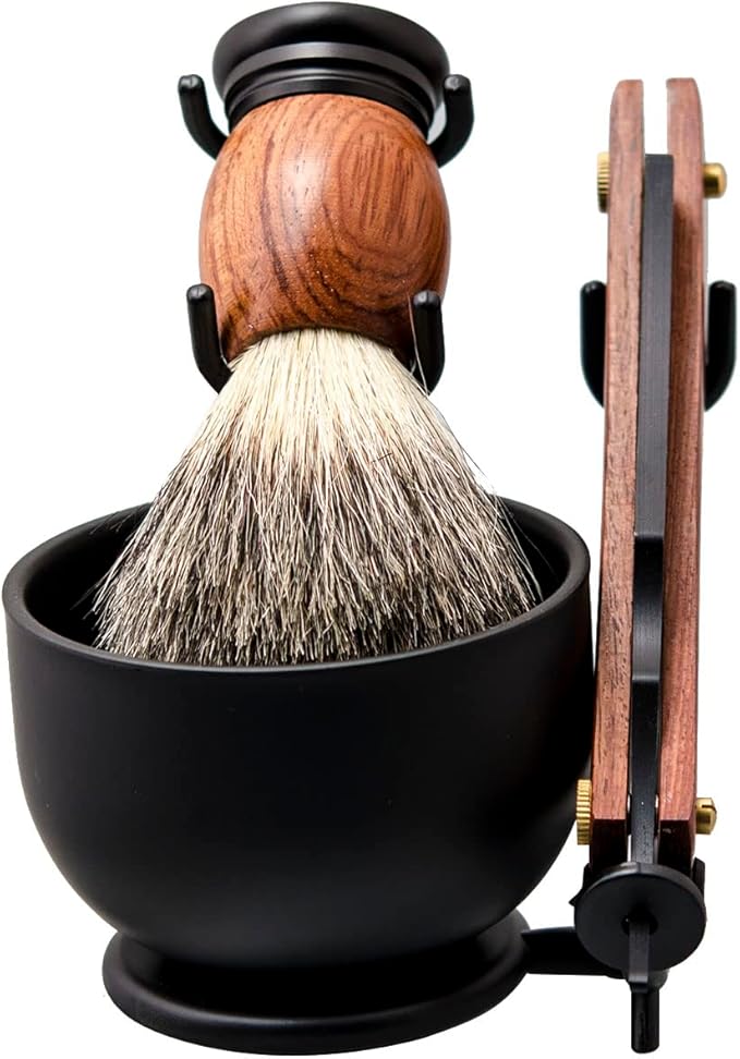 Grandslam Shaving Straight Razor Kit Steel Cutthroat Straight Razor With Leather Strop Shaving Brush Stainless Steel Shaving Bowl and Stand Shaving Soap Gift for Men
