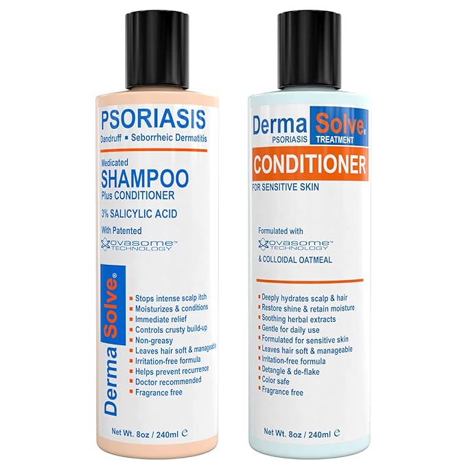 DermaSolve Scalp Psoriasis &amp Dandruff free Medicated Shampoo with Conditioner Ultimate Seborrheic Dermatitis Treatment for Itchy Flakey Scalp Soothing &amp Moisturizing Relief