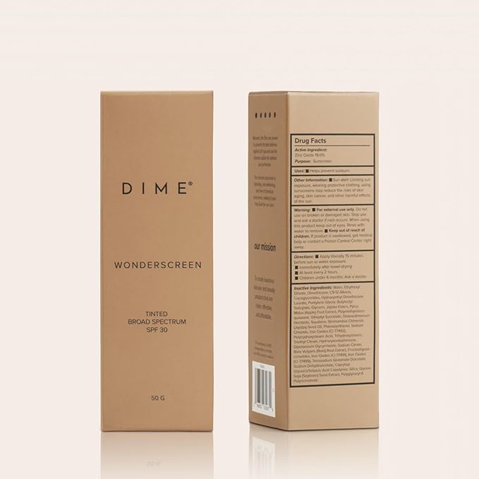 DIME Beauty Tinted Glow Wonderscreen SPF 30 Mineral Sunscreen for Face with 19% Zinc Oxide Tinted Moisturizer with SPF 50 g (Medium)