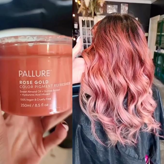 Pallure Color Pigment Refresher Mask Semi Permanent Hair Color Depositing Conditioner 8.5 Oz Rose Gold
