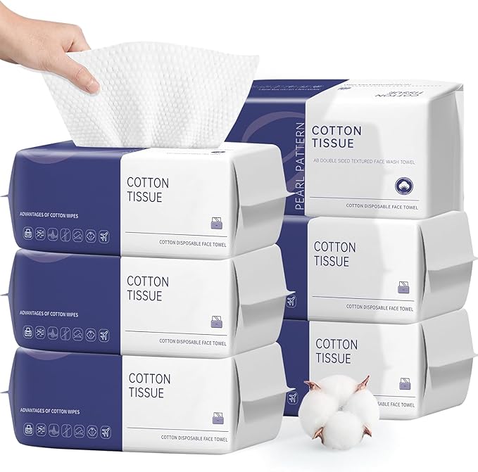 Disposable Face Towel 600 Count Face Towels for Washing Soft Cotton Dry Wipes Facial Cloths Towelettes for Washing and Drying Facial Tissue for Cleansing Skincare and Makeup Remover