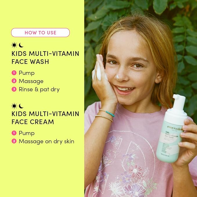 Evereden Kids Happy Face Duo (Melon Juice) - Multi-Vitamin Face Wash &amp Face Cream Set - Clean &amp Vegan Skin Care for Kids 3+ - Moisturizing Nourishing &amp Protective Skin Care Set