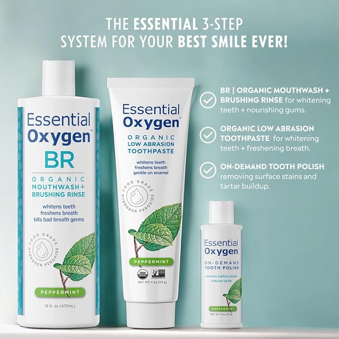 Essential Oxygen Pristine Protocol A 3-Step System (1. Rinse 2. Brush 3. Polish) for Your Best Smile Ever 3 Count Combo Pack