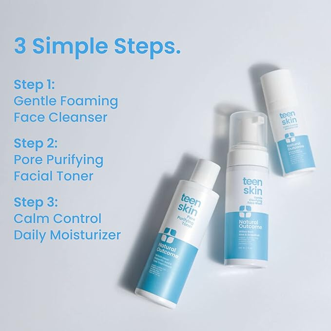 Teen Skin Care Kit 3-Step | Acne Face Wash Skin Care Regimen | Teen Skin Face Wash Toner &amp Moisturizer | Perfect for Teens Preteens &amp Kids Looking to Prevent Acne | 3 Pc Kit by Natural Outco