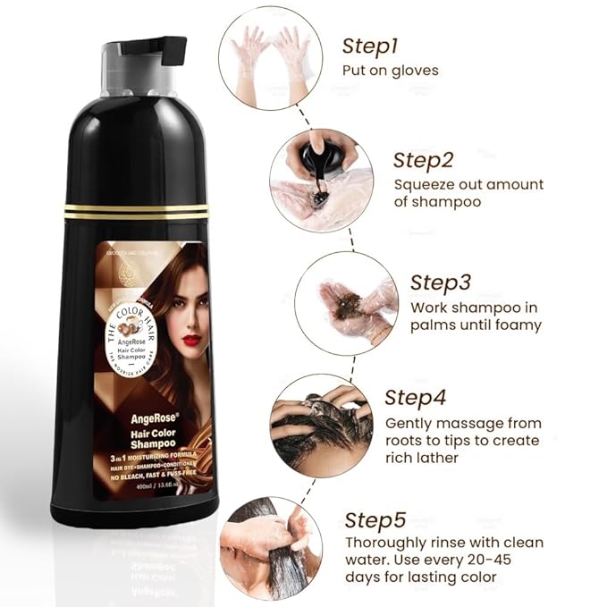 Hair Dye Shampoo 3 in 1 Instant Herb Ingrident Hair Dye to Cover Gray Hair Long-lasting &amp Natual Chestnut Brown 400 ML