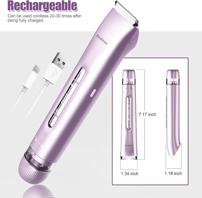 Bikini Trimmer for Women 2 in 1 Dual Head Womens Electric Shaver Electric Razors for Pubic Hair IPX7 Waterproof Rechargeable Facial Hair Removal for Shaving Underarm Leg Arm Body Face Purple