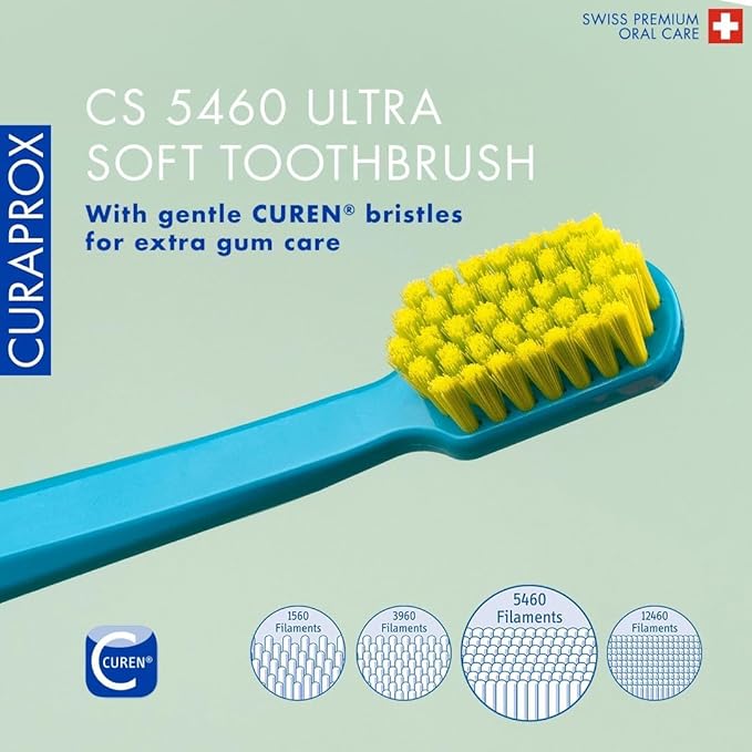 Curaprox CS 5460 Ultra-Soft Toothbrush ? for Sensitive Teeth &amp Gums | Gentle Plaque Removal | 3-Pack |Random Colour