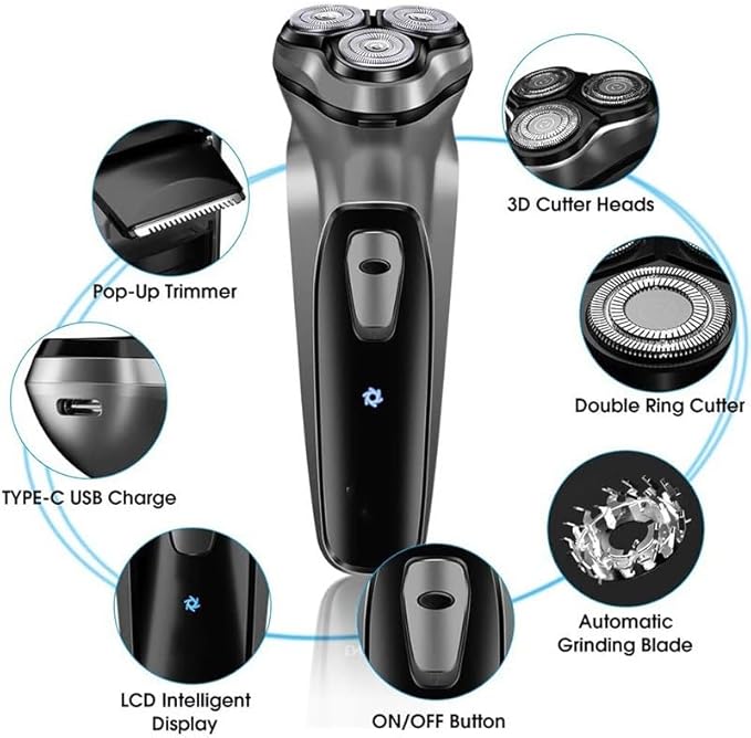 Head Shaver for Men Electric Face Shaver Razor for Men 3D Floating Blade Washable USB Rechargeable Shaving Beard Machine (Color : Silver)