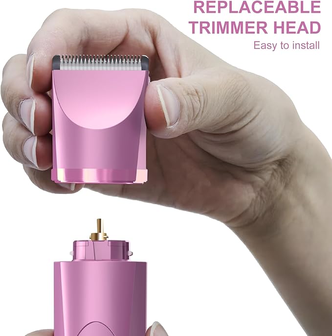 OLOV Electric Body Hair Trimmer - Groin Trimmer for Men - Bikini Trimmer Women - Wet/Dry Shaver Groomer Replaceable Ceramic Blade Heads USB Recharge Dock Waterproof Hygiene Razor Pink