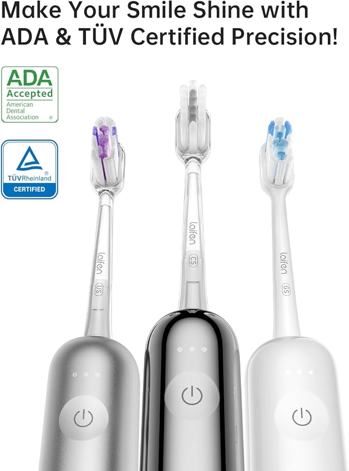 Laifen Wave Electric Toothbrush Oscillation &amp Vibration Sonic Electric Toothbrush for Adults with 3 Brush Heads IPX7 Waterproof ADA Accepted Travel Powered Toothbrush ABS(White)