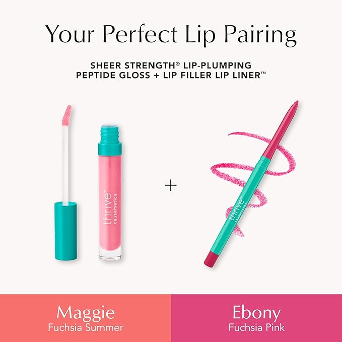 Thrive Causemetics Lip Filler Long-Wearing + Plumping Lip Liner Shea Butter Hydrating Lip Plumper Retractable Lip Liner Pencil Built In Sharpener Vegan &amp Cruelty Free Ebony (Fuchsia Pink)