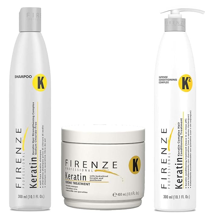 Firenze Professional Keratin Care Bundle - Keratin Shampoo Intense Conditioner and Mask Treatment Pack with Free Red Gift Bag