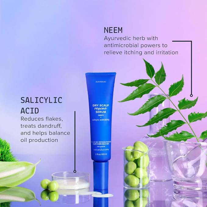 AAVRANI Scalp Rescue Serum - Salicylic Acid Treatment For Dandruff Itchiness &amp Scalp Build Up - With Oatmeal &amp Neem to Soothe - Vegan - 2 Fl Oz