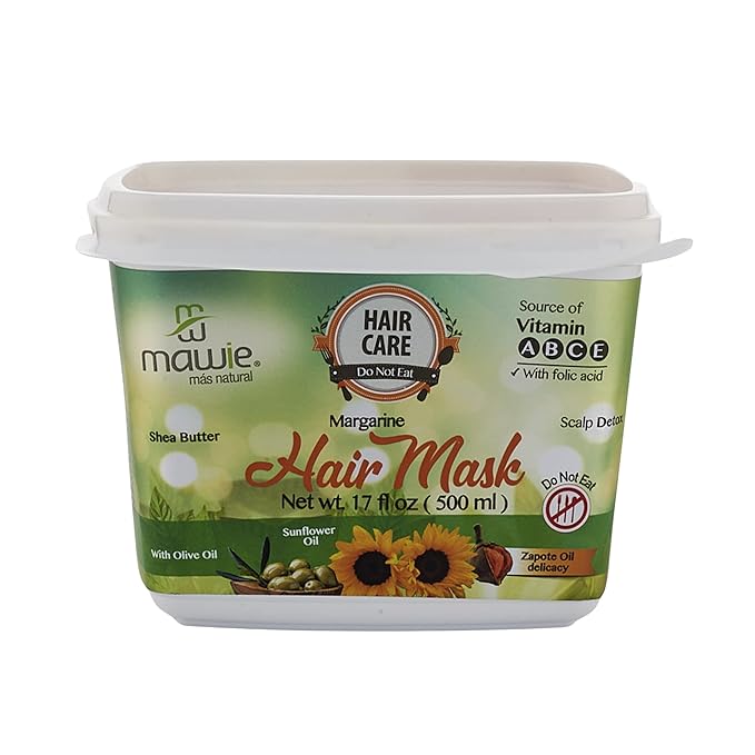 MAWIE 500ml Margarine hair treatment for dry hair with sunflower olive and sapote oils - Mask for abundant curls extremely damaged hair treatment deep hydration and definition of curl hair care