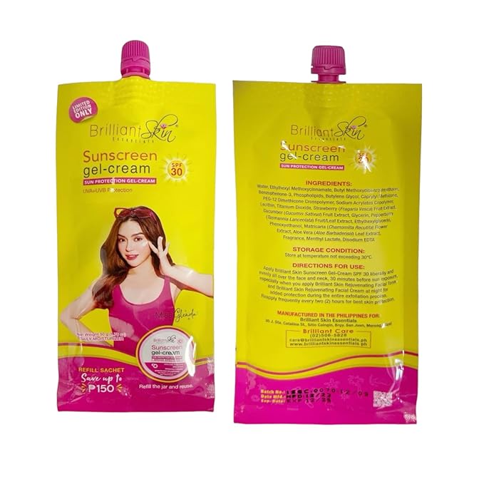 Generic 2 Sachets Brilliant Skin Essentials Sunscreen Gel-Cream UVA/UVB Protection SPF 30 50g 1.7 Ounce (Pack of 1)