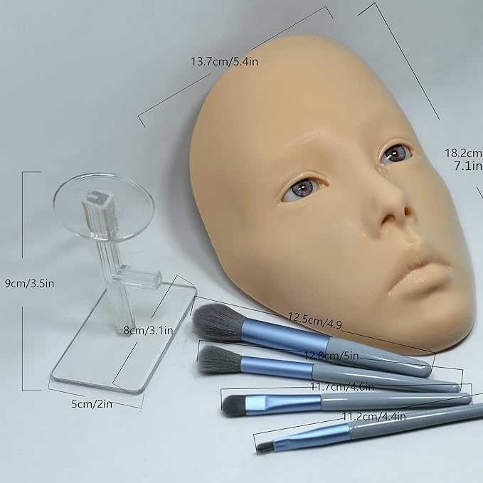 5D makeup Practice Face Board Silicone Makeup Mannequin Face Reusable Beginner Practice Eye Makeup Face Eye Fake Silicone Makeup Artist Full Face Practice Eyelash Eye Shadow Eyeliner Pen Simulatio