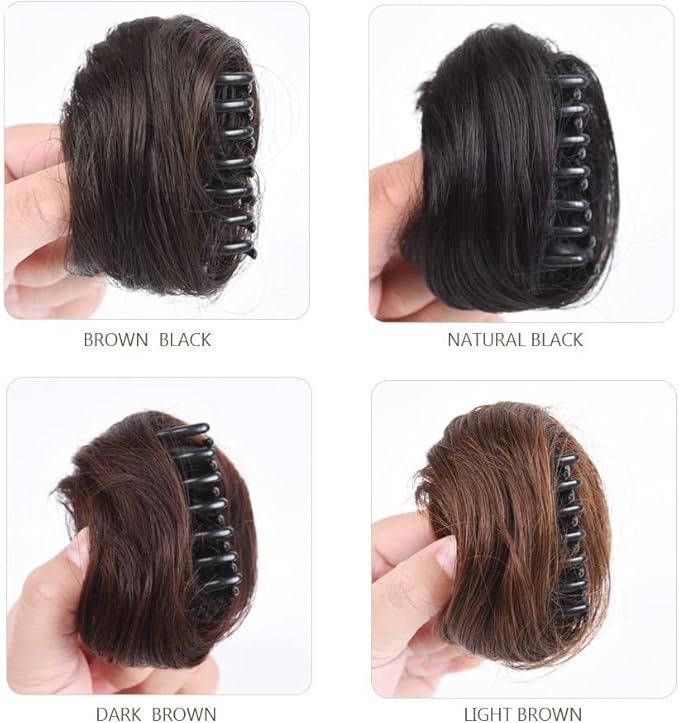 HIHELO 1-Pack Mini Claw Clip Messy Cat Ears Short Synthetic Curly Wavy Bun Extension Wig Claw Clip Women Hair Accessories (Color : 19)