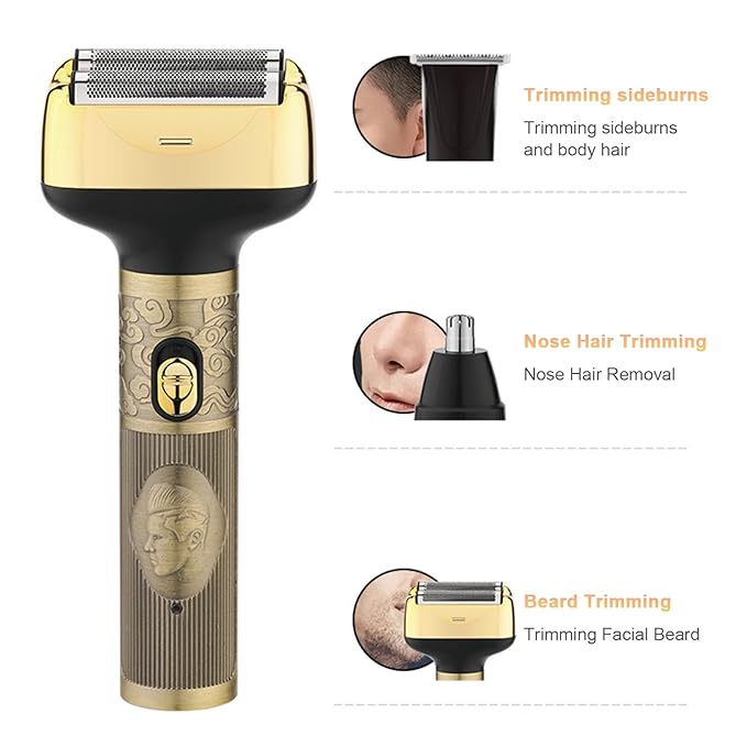 3-in-1 Electric Reciprocating Shaver Nose Hair Trimmer Vintage Barber Clippers