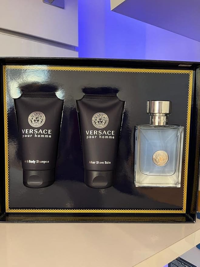 Versace Pour Homme for Men - 3 Pc Gift Set: 1.7oz EDT Spray Hair and Body Shampoo After Shave Balm