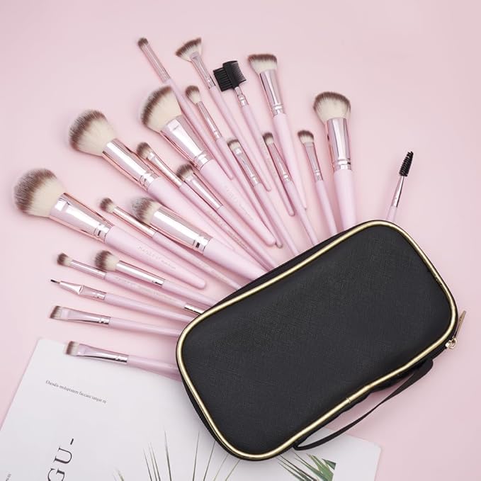 22 Pcs Makeup Brushes Set MAGEFY Professional Makeup Brushes Wooden Handle Cosmetics Brushes Foundation Concealer Powder Face Eye Make up Brushes Kit(Pinkgold)