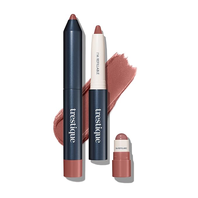 TRE'STIQUE trestique Matte Lip Crayon Matte Lipstick With Built-in Lip Gloss Balm 2-in-1 Lip Liner Set With Lip Crayon and Lip Balm Lipstick and Lip Gloss Kit (Pacific Peony Refillable)