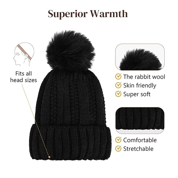 Women Winter Beanie Hat with Wig Big Wavy Curly Hair Extensions Knit ski Snow Cap Attached Party Daily Weddings Wig