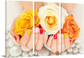 3 Piece Modern Canvas Prints Nail Painting Wall Art Beauty Salon Manicure Concept Wall Decor Hands Spa with Rose Flower Picture Modern Home Bathroom Bedroom Decoration Framed 16x32inchx3pcs