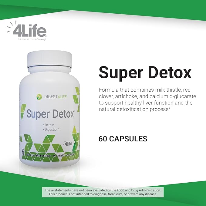4Life Super Detox Dietary Supplement Supports Detoxification and Liver Function with Artichoke Calcium D-Glucarate and Milk Thistle - 60 Capsules