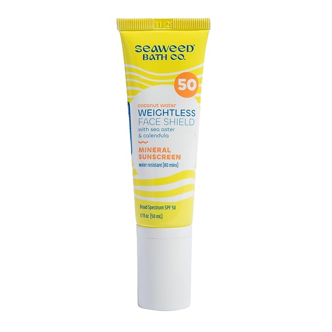 Seaweed Bath Co. Weightless Face Shield Mineral SPF 50 Zinc Oxide Suncreen Facial Serum 1.7 Oz. Lightweight Water Resistant Facial Moisturizer