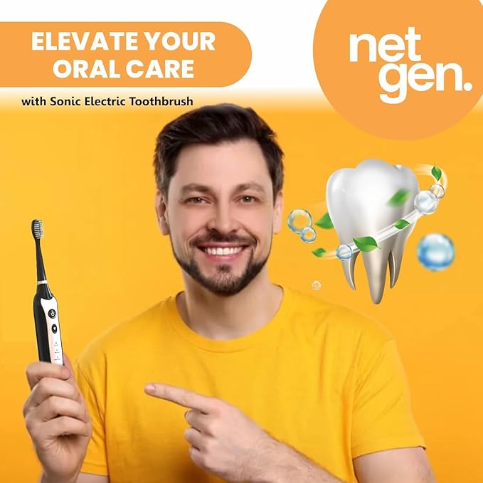 Sonic Electric Toothbrush for Adults with 5 Toothbrush Replacement Heads 3 Brushing Modes &amp 2 Minutes Built-in Timer Travel Toothbrushes with Inductive Charging Rechargeable toothbrush | Black
