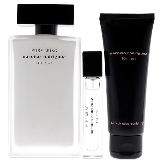 Narciso Rodriguez Pure Musc 3.3oz EDP Spray 0.33oz EDP Spray 2.5oz Body Lotion Women 3 Pc Gift Set