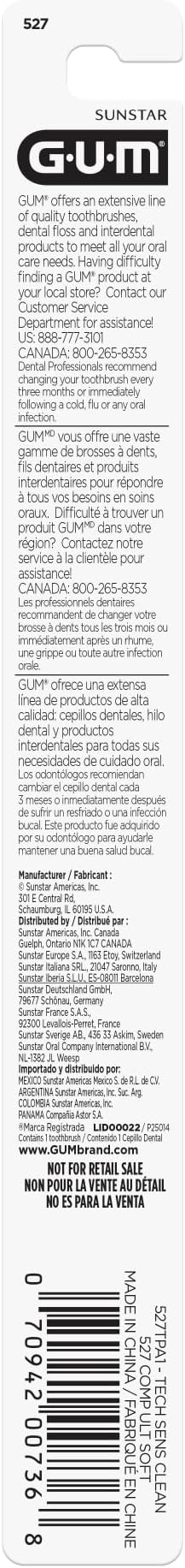 GUM Technique Deep Clean Sensitive Toothbrush Compact Head &amp Ultra Soft Tapered Bristles for Adults with Sensitive 1ct (12pk)