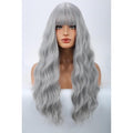 BERON Sliver Grey Long Curly Wae Wig with Bangs for Women Girls Gray Wavy Heat Resistant Synthetic Wigs Cosplay Costume Daily Party Wig