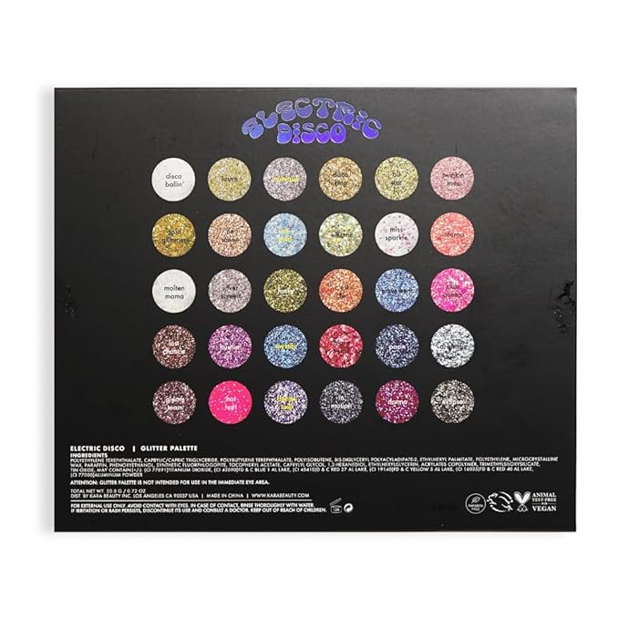 KARA BEAUTY ELECTRIC DISCO Glitter Eyeshadow Palette ? 30 Color Pressed Glitter Makeup Palette for Face Body &amp Eyes No Glue Needed Chunky &amp Fine Glitter for Rave Festival Makeup Mermaid Vibe