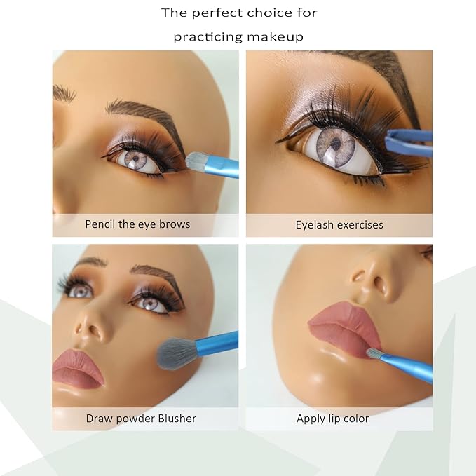 5D makeup Practice Face Board Silicone Makeup Mannequin Face Reusable Beginner Practice Eye Makeup Face Eye Fake Silicone Makeup Artist Full Face Practice Eyelash Eye Shadow Eyeliner Pen Simulatio