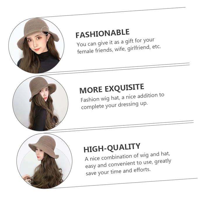 Long Wavy Curly Wig Hat for Women and Khaki Synthetic Hair Extension with Natural Texture Lightweight Fashion Accessory for Volume and Easy to Style and Wear