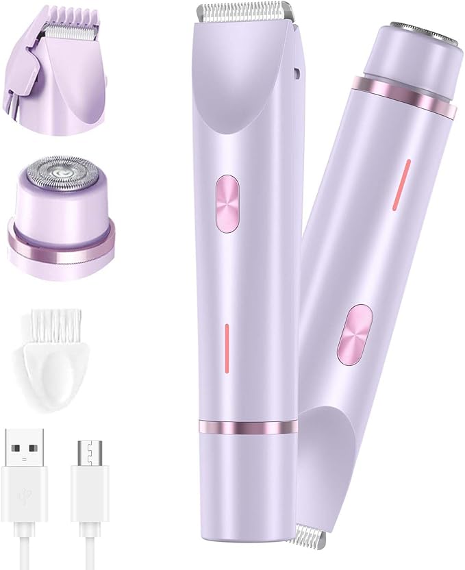 2025 New 2-in-1 Women's Body Shaver Bikini Trimmer Rechargeable Cordless Electric Shaver for Women IPX7 Waterproof Wet and Dry Hair Trimmer for Facial Face Lip Chin Underarm Legs (PP)
