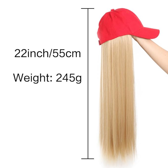 Sun Hat Wig for Women Baseball Cap with Hair Extensions Attached 22 Long Wavy Straight Hairpieces Synthetic Wig